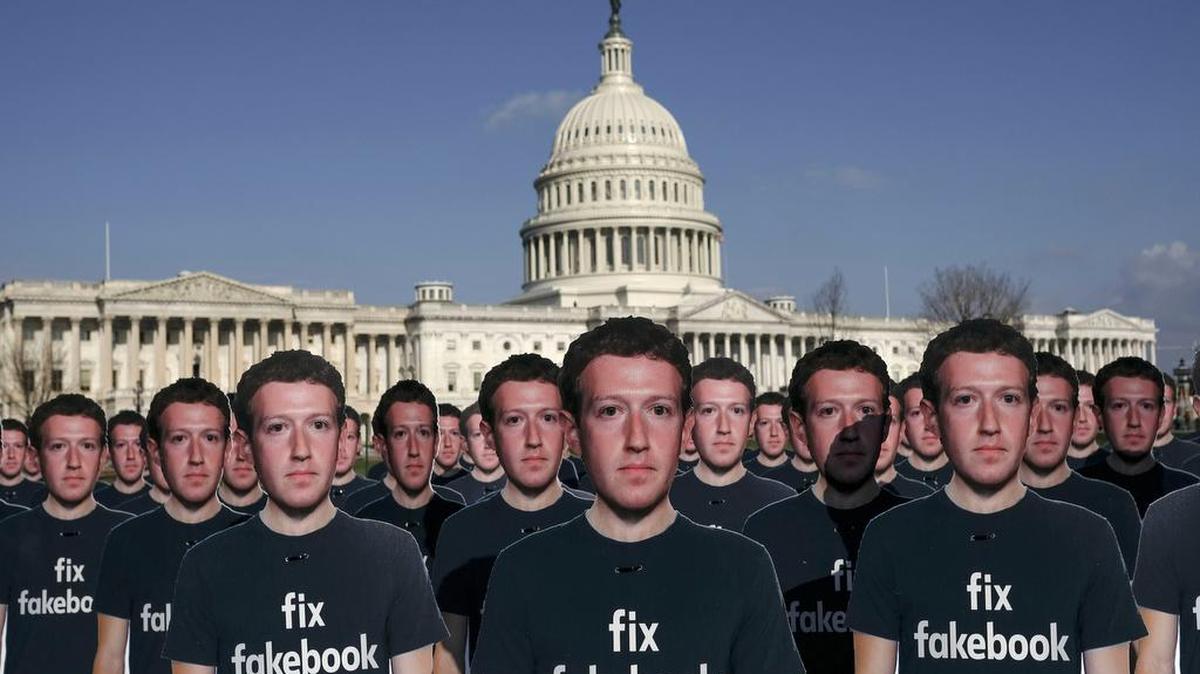 Cardboard cutouts of Mark Zuckerberg, the chief executive of Facebook, on display outside the Capitol as he testified at a Senate hearing about the company’s practices in April. The Democratic Study Group at Panorama will host a talk by Irina Gendelman, an associate professor of communications at Saint Martin’s University in Lacey, and David Hyde, a sociology professor at South Puget Sound Community College, addressing “Is Social Media a Threat to Democracy?”