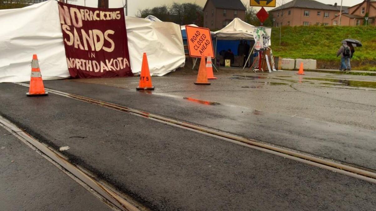 Protesters against the fracking project in North Dakota set up an encampment that blocked the rail line from the Port of Olympia from Nov. 11-18.