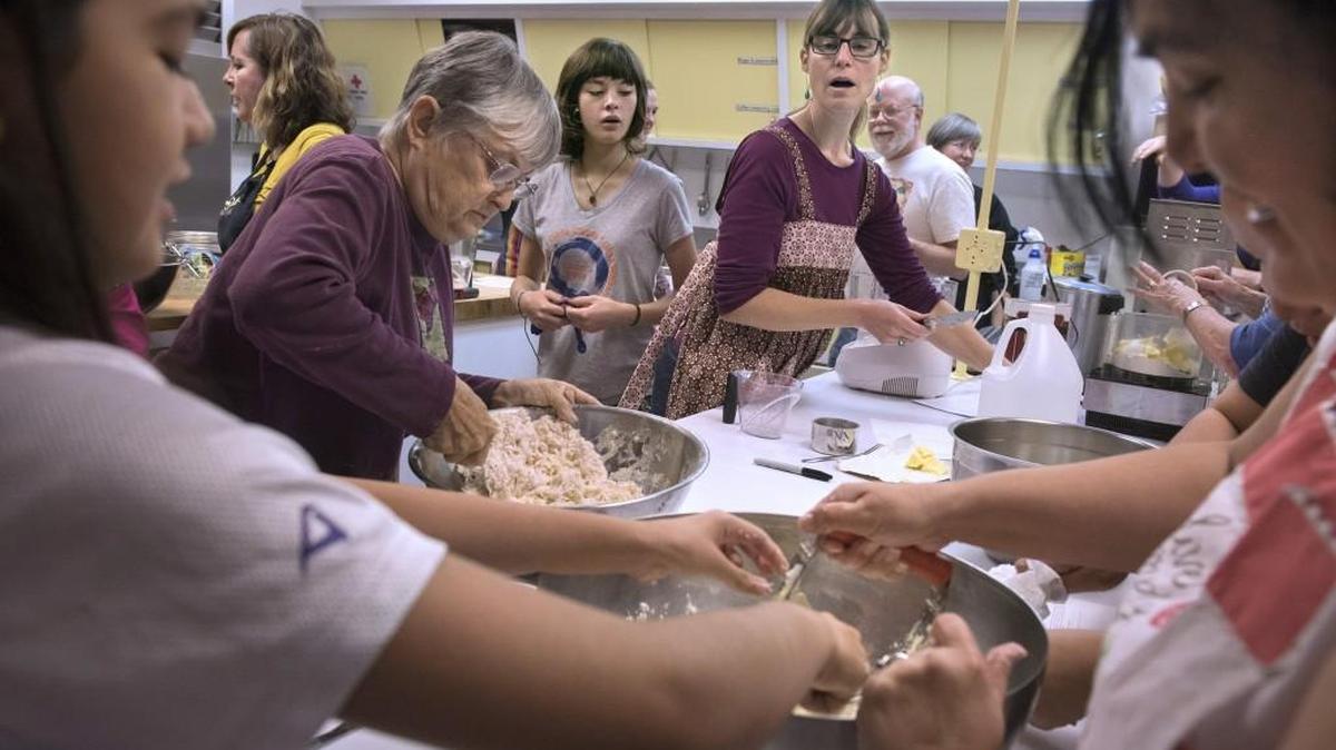 Chefs prepare hand-made pie crusts during Saturday's pie making class at the United Churches in Olympia on Oct. 24, 2015.