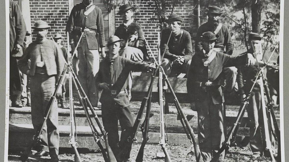 This April 1865 image provided by the Library of Congress shows Federal troops standing in front of the Appomattox Court House near the time of Confederate Gen. Robert E. Lee's surrender to Union Lt. Gen. Ulysses S. Grant, in Appomattox, Va. (AP Photo/Library of Congress)