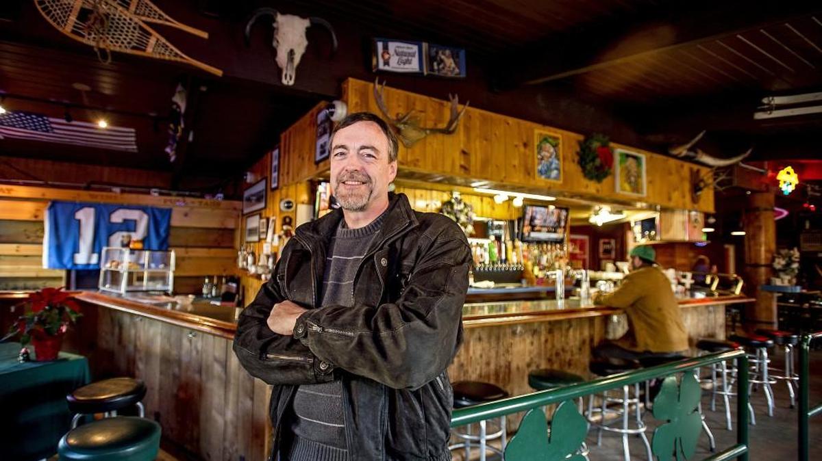 Jonathan Bill at Buck’s Steakhouse and Bar on the Key Peninsula Tuesday, a day after an episode of Jeopardy in which he was a contestant aired. The Peninsula High School history teacher watched the show with friends.