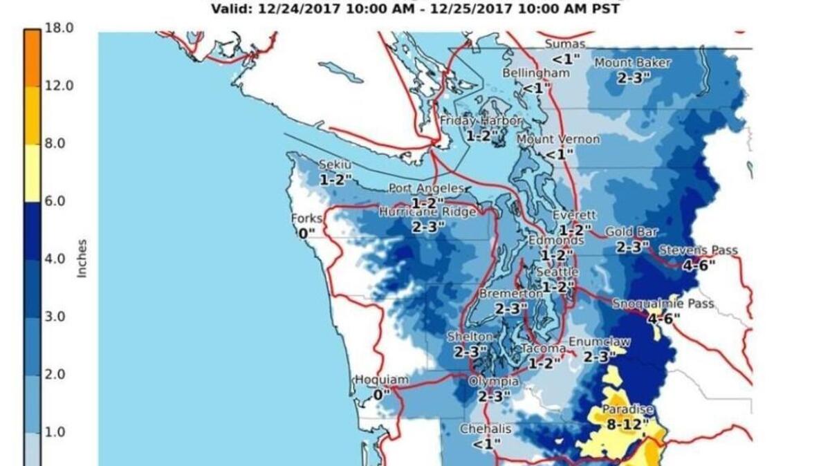 Here’s a map of the Christmas snow forecast from the National Weather Service’s Seattle Office.