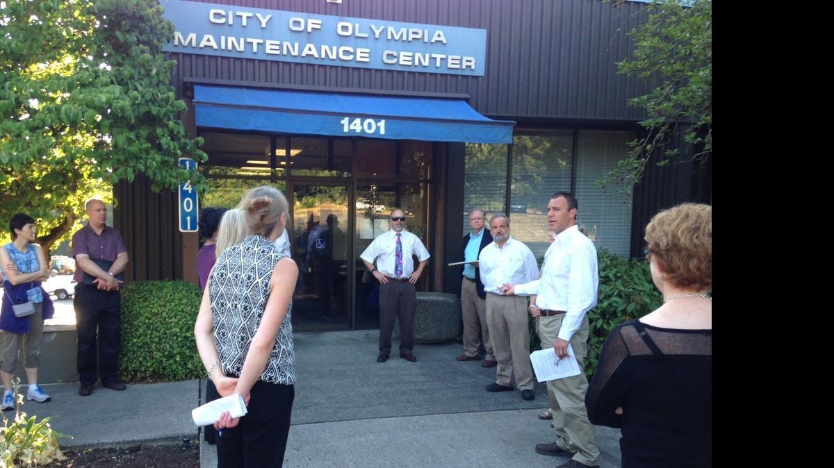 
Public Works Director Rich Hoey wraps up a tour of the city's maintenance center at 1401 Eastside St. SE during a special meeting Tuesday with the Olympia City Council and city staff.
