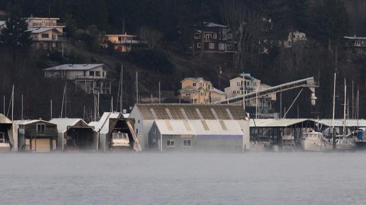 Olympia's West Bay Marina on Budd Inlet during a winter King Tide in 2013.