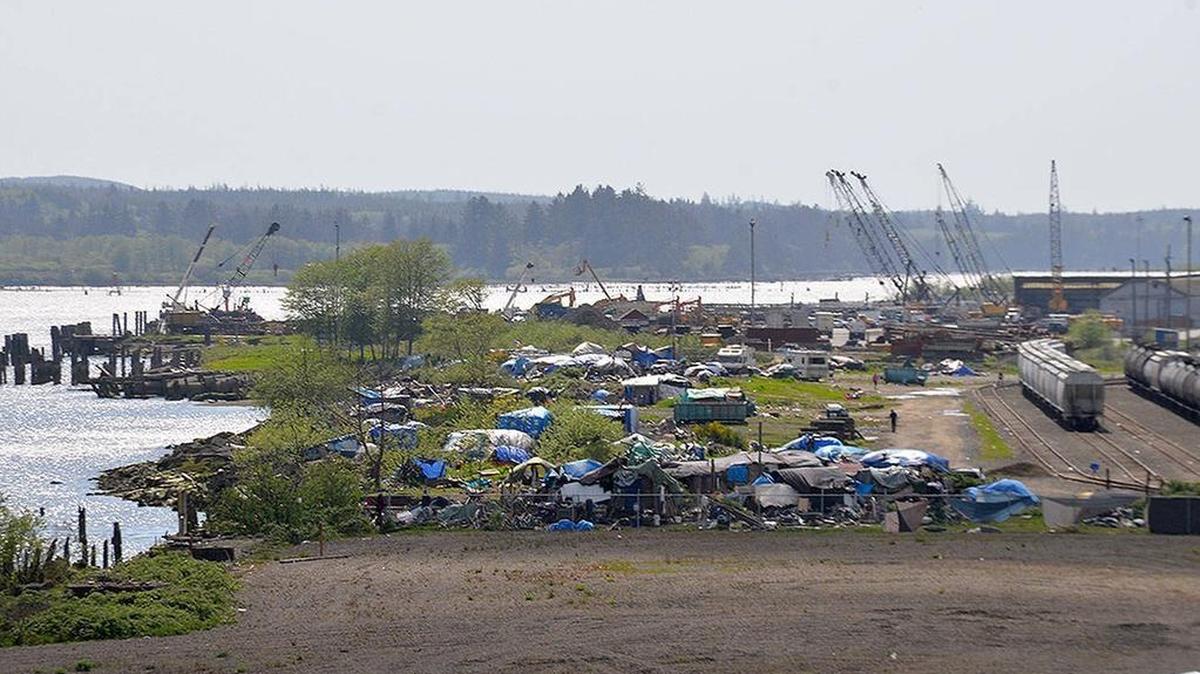 A former homeless camp in Aberdeen near the Chehalis River.