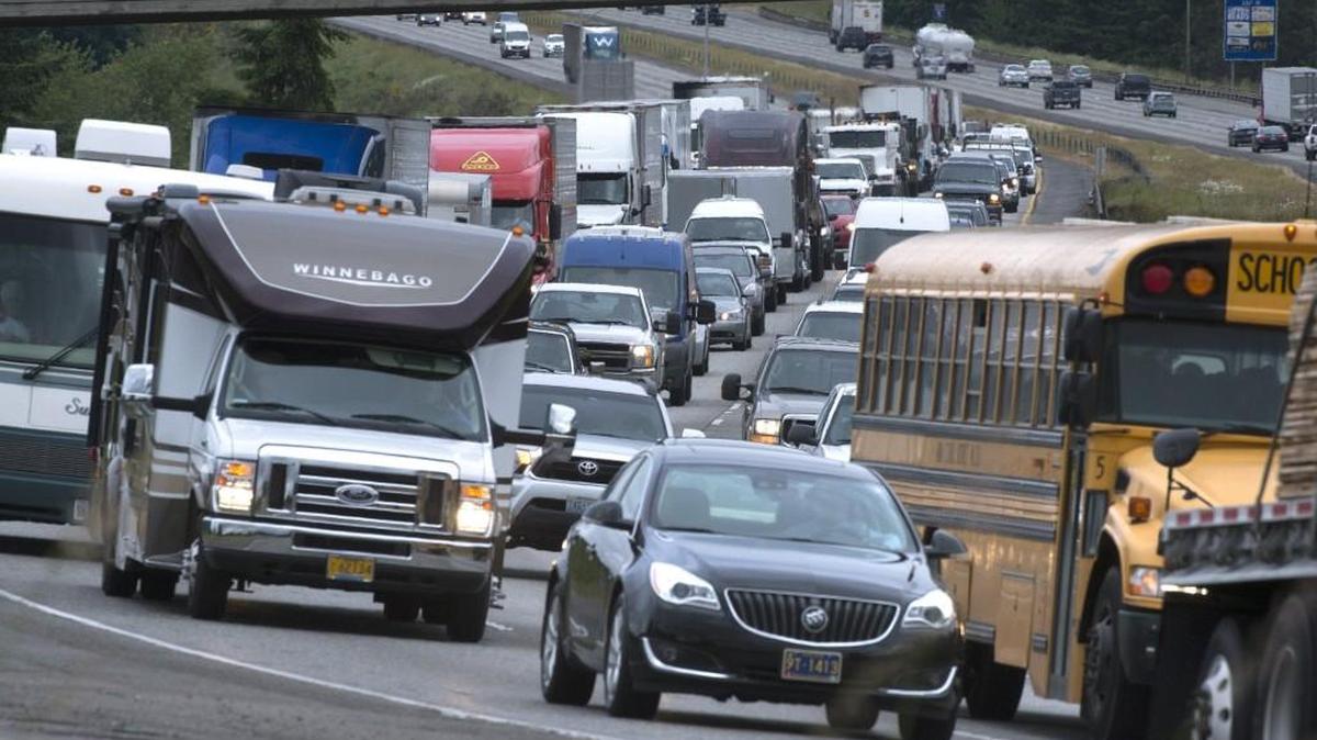 Traffic backs up on northbound Interstate 5 just south of DuPont on Thursday. More delays are expected this week as construction projects will close off-ramps and all but one lane of the freeway during a series of nighttime closures.