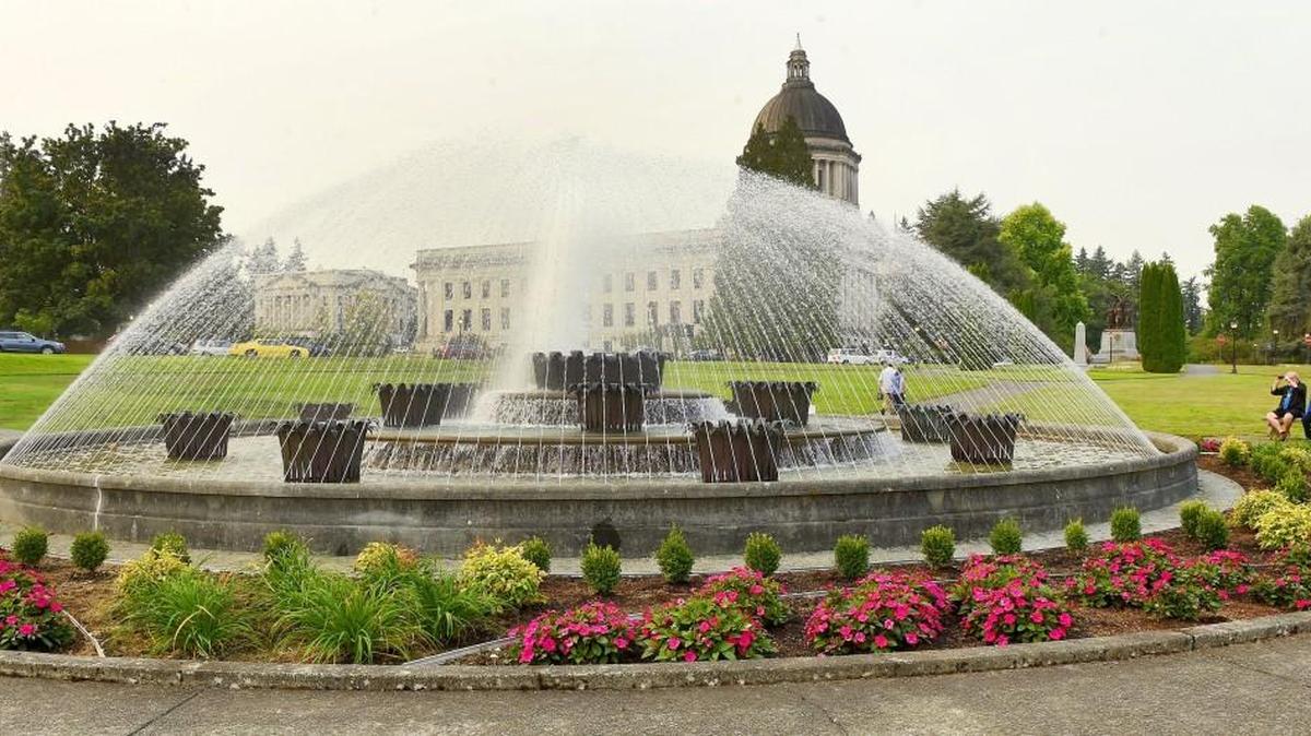 Water is flowing again through the Tivoli Fountain on the Capitol Campus in Olympia, and the restoration will be celebrated at noon Friday. Given to Washington by the Schmidt family through the Olympia/Tumwater Foundation in 1953, the fountain is a replica of the Tivoli Fountain located in Cophenhagen, Denmark.