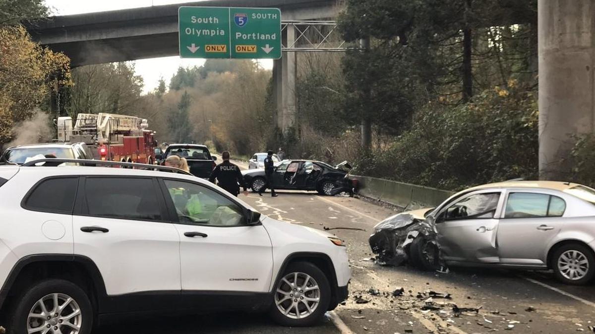 A 3-vehicle crash late Sunday in Olympia closed all lanes of Henderson Boulevard, according to the Olympia Fire Department.