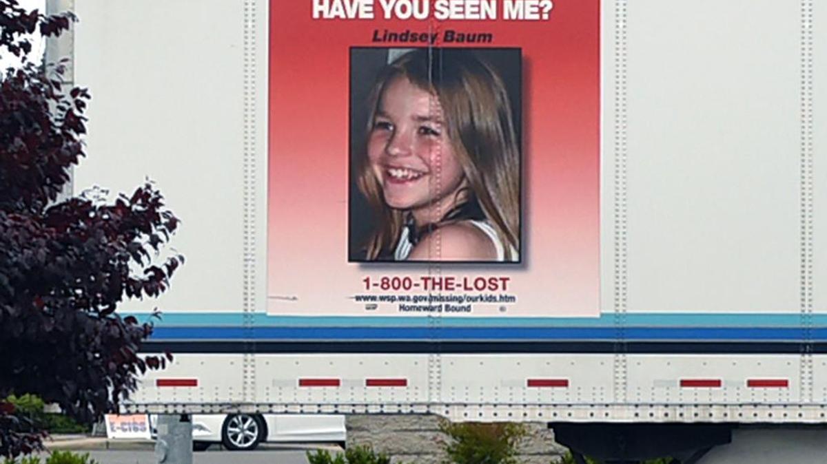 A semi-trailer displaying the photo of Lindsey Baum, who was 10 when she went missing in June 2009 in the Grays Harbor County town of McCleary.