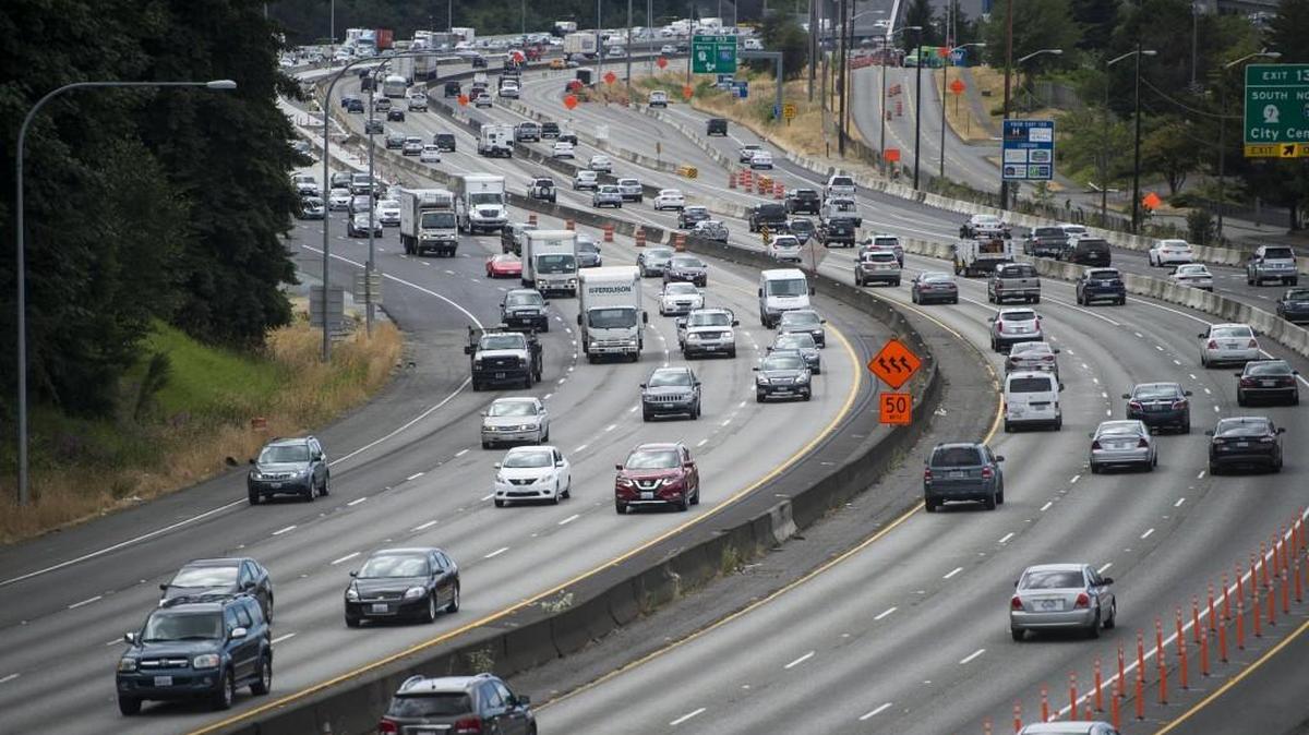 Northbound I-5 will be reduced to one lane near Steilacoom-DuPont Road on Tuesday night for asphalt repairs. Above, traffic on I-5 in Tacoma in July.