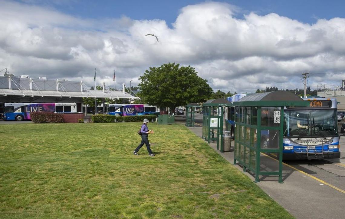 Buses line up at Intercity Transit’s downtown Olympia Transit Center. The agency will ask voters to approve a sales and use tax increase in November.