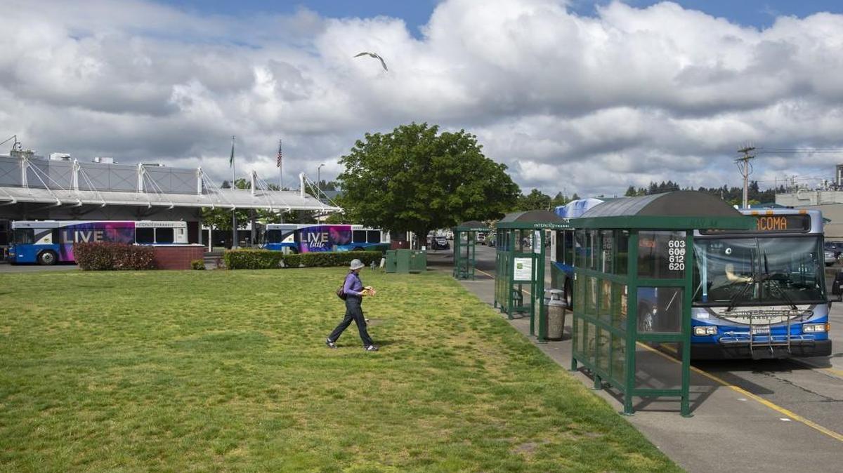 Buses line up at Intercity Transit’s downtown Olympia Transit Center. The agency will ask voters to approve a sales and use tax increase in November.