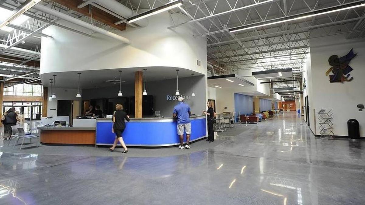 
The reception area of South Puget Sound Community College’s new campus in Lacey. The building also is home to the Center for Business and Innovation, a partnership between the Thurston Economic Development Council and SPSCC.
