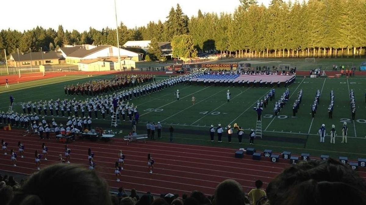 
Olympia and Capital high school bands joined with the University of Washington marching band to play together at last year's Spaghetti Bowl.
