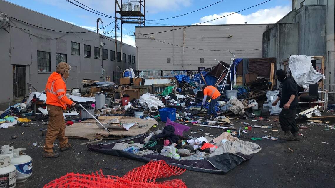 Homeless camp that caused rift between city and LGBTQ nonprofit being dismantled after fire