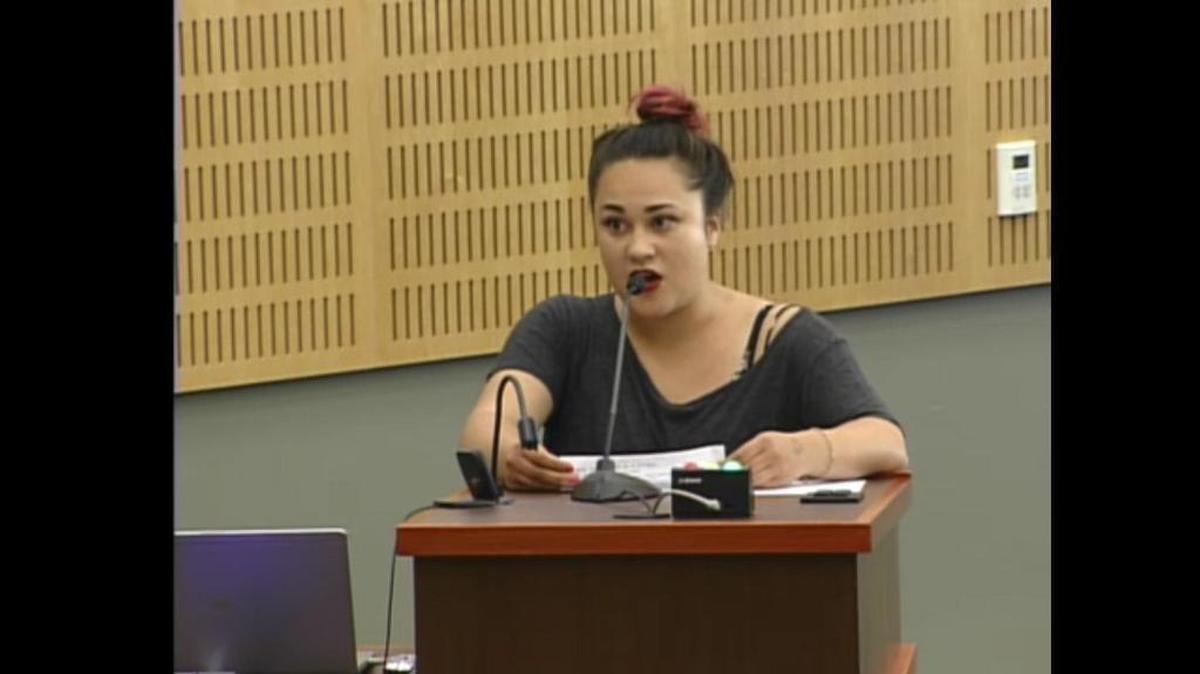 This screen shot from the May 17 meeting of the Olympia City Council shows local resident Holly West reading a poem during the public comment period.