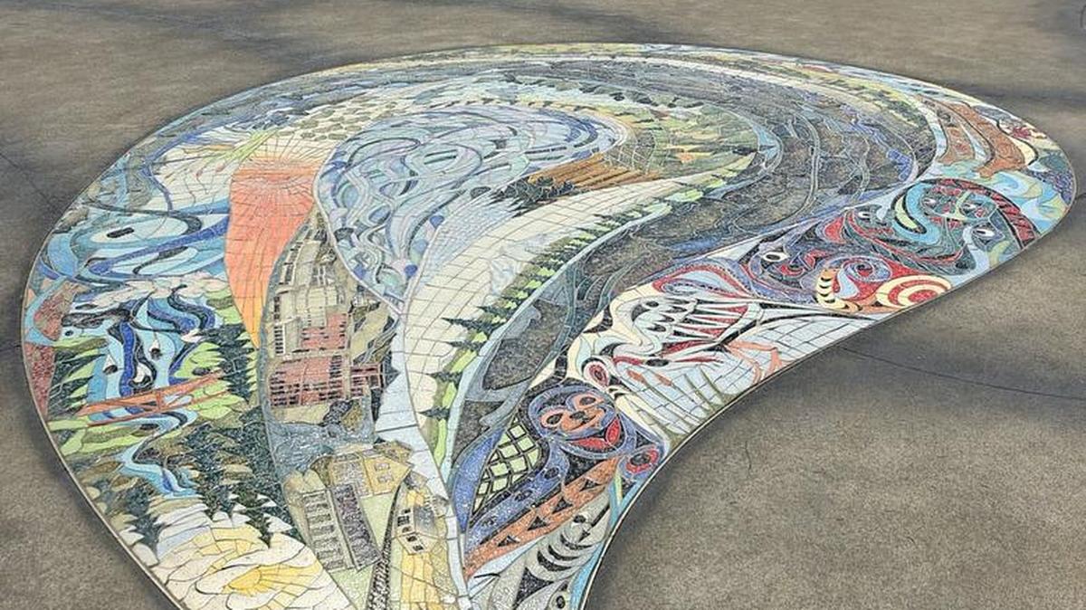 A striking mosaic by artist Mike Cummins anchors the main play area of the new Deschutes Valley Park, which will celebrate its grand opening this Saturday.