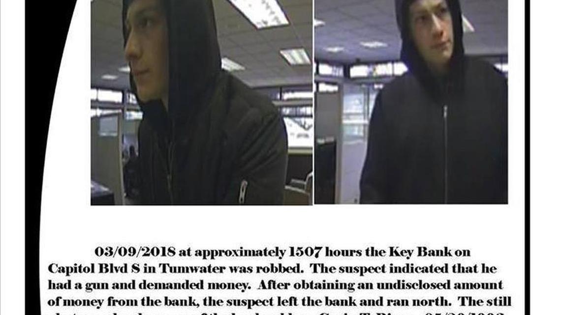 Gavin T. River, 24, has been identified as the man accused of robbing banks in Tumwater and Lacey.
