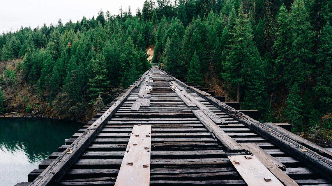 A file photo of a train trestle is pictured. Multiple agencies tried to recover a woman’s body after she fell through one in Grays Harbor County, deputies said.