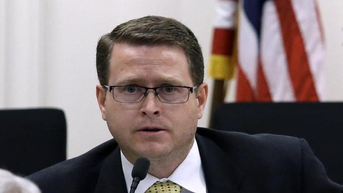 Rep. Matt Shea, R-Spokane Valley, asks a question during a hearing of the House Judiciary Committee on proposed gun-safety measures Thursday, Jan. 21, 2016 in Olympia.