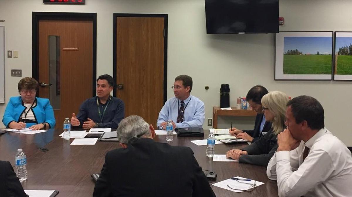 Thurston County Manager Ramiro Chavez recaps work done in a meeting with city of Olympia officials about a proposed new courthouse. City officials said they are committed to keeping Olympia the county seat, and want to partner with county officials on the project.
