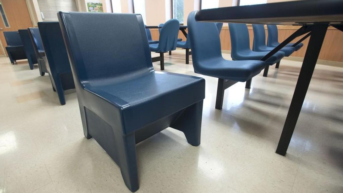 
Some furniture at Western State Hospital is designed so it won’t be used as weapons, including chairs filled with sand or bolted to tables. 
