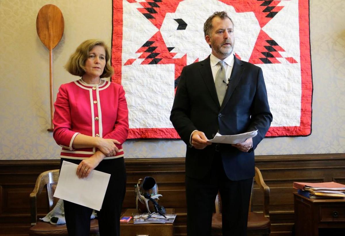 Democratic Sen. Christine Rolfes and Sen. Kevin Ranker talk to the media about the agreement reached on education funding this past Thursday in Olympia.