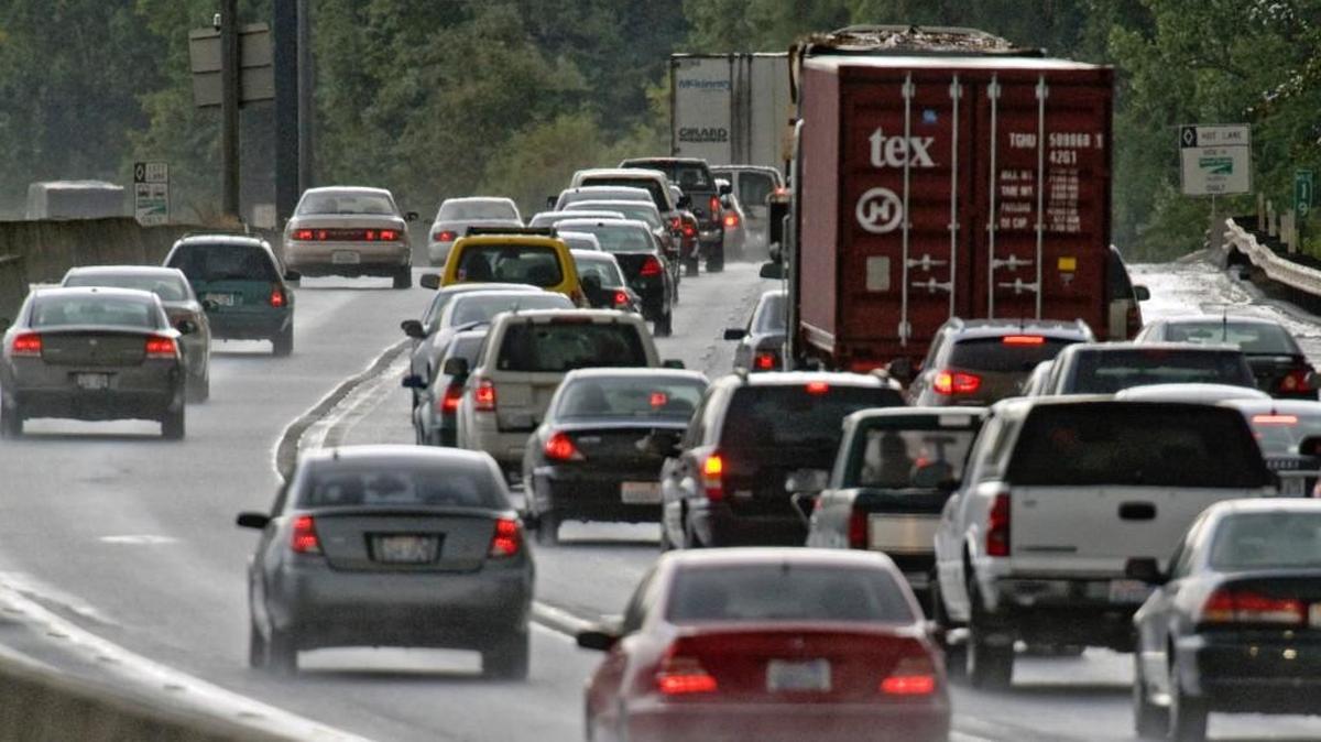 Southbound rush-hour traffic is shown on on State Route 167 in Kent on October 11, 2011.