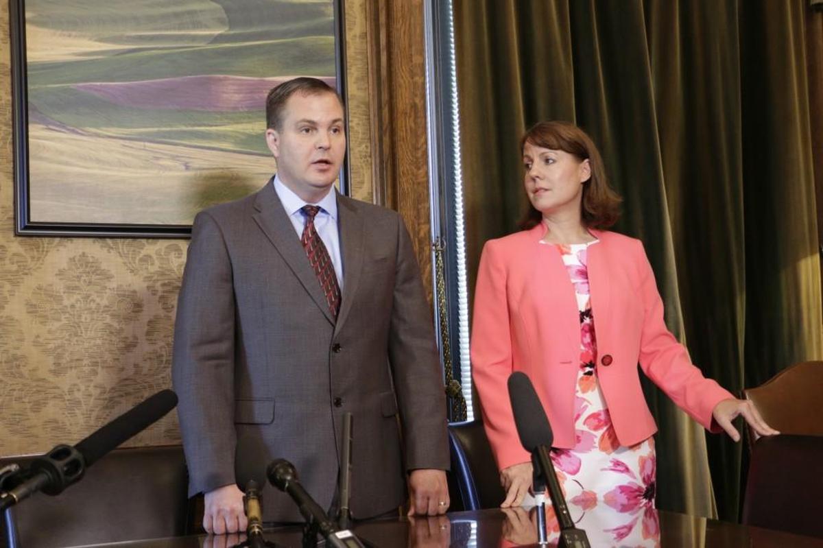 Republican Sens. John Braun and Ann Rivers talk to the media Thursday about the agreement reached on an education funding plan in Olympia. Lawmakers say their budget compromise satisfies a state Supreme Court ruling that says the state must spend more money on schools.