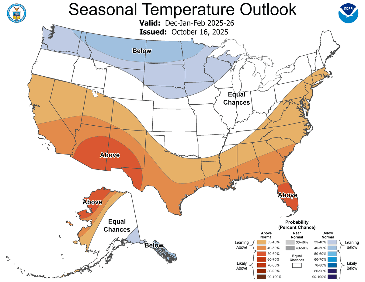 NOAA released a three-month outlook for December, January and February 2025-26.