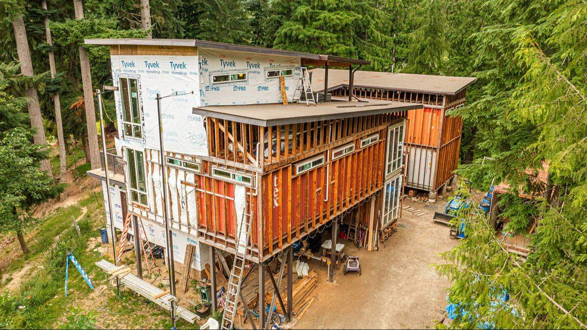 A partially-finished container home is for sale near Seattle.