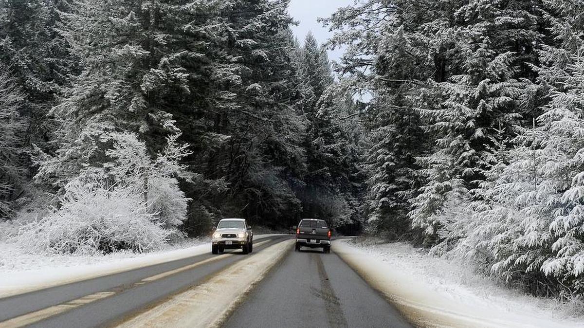 Travelers along Rainer Road in south Thurston county area get a brief shot of winter Sunday Jan. 3rd as a warmer, but wetter weather front moved into the region.
