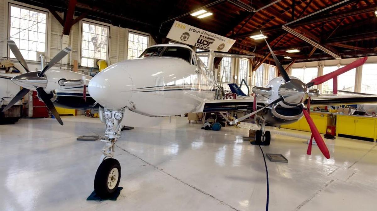 One of the Washington State Patrol's King Air twin engine aircraft. Peter Goldmark uses the plane for business.