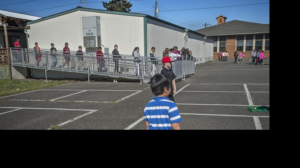 
Portable classrooms are aging and the asphalt playground is cracked and in need of replacement at Arlington Elementary School in Tacoma.
