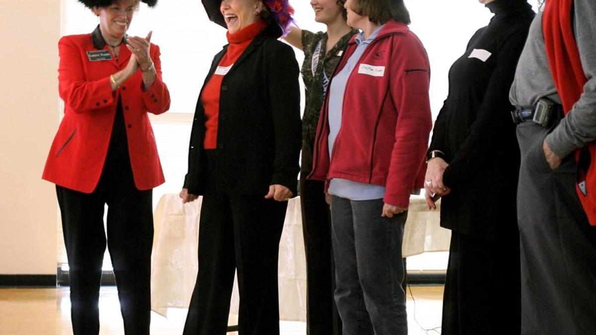 Bobbie Anders (second from left) with Wrinkles of Washington reacts as she as chosen the winner of the Best HAt Cotest during the 6th Annual "Hats off To Volunteers!" celebration Thursday evening at the Thurston County Fair Expo Center in Lacey. (Toni L. Bailey/The Olympian)