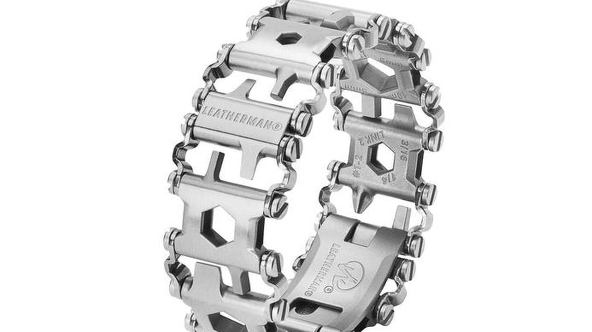 Leatherman’s Tread multi-tool bracelet disassembles to provide up to 29 tools in the palm of your hand.