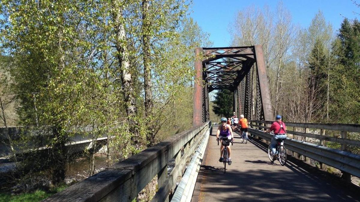 Cyclists enjoy the Foothills Trail on a sunny April afternoon.