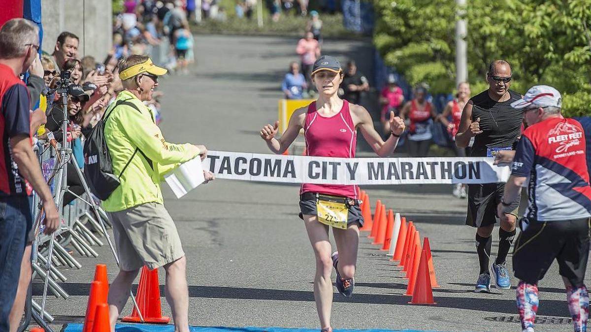 Emily Meeks of Seattle won the women’s Tacoma City Marathon in 2015.