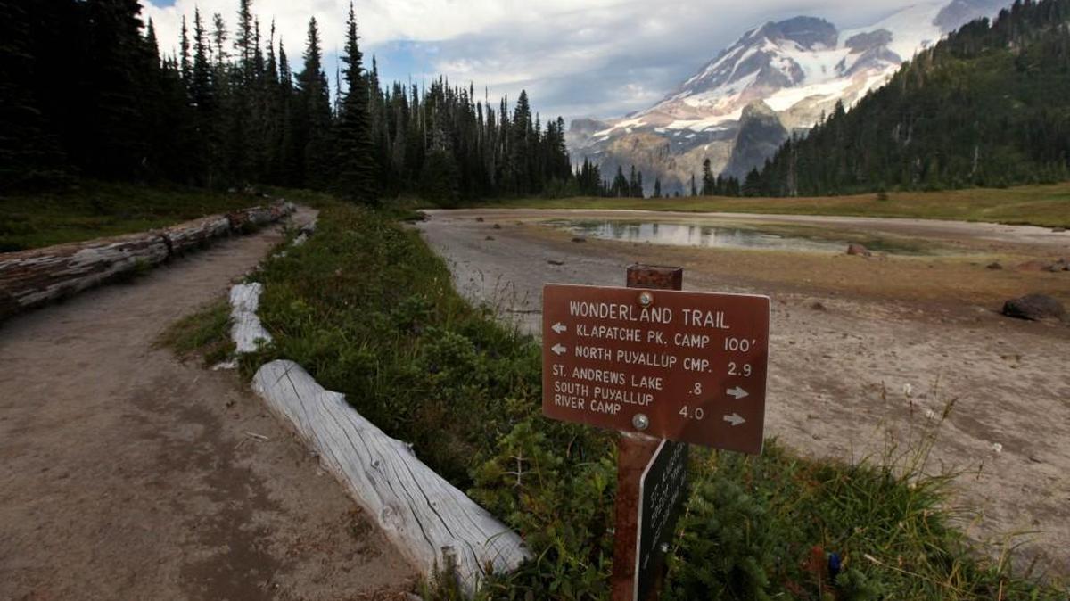 A view of Mount Rainier from Klapatche Park Campground. Wilderness permits at Mount Rainier can be requested online for the first time starting March 15.
