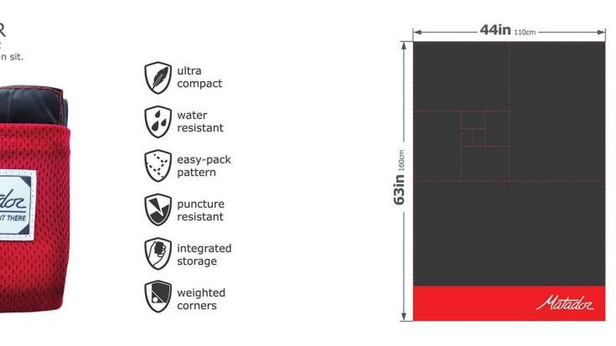 
The Pocket Blanket from Matador is 63 inches long and 44 inches wide, but folds small enough to fit into a pocket.
