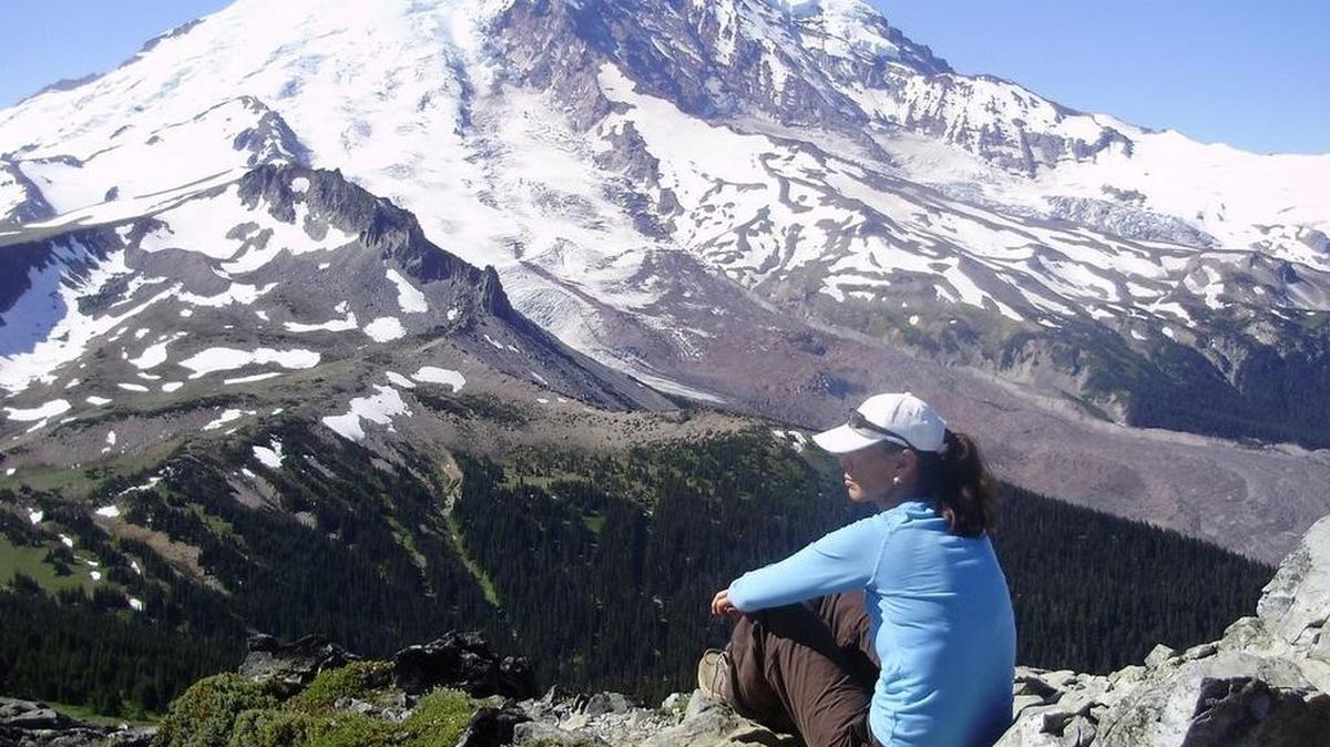 
Mi Ri McIntosh of Puyallup takes in the view from atop Skyscraper Mountain.
