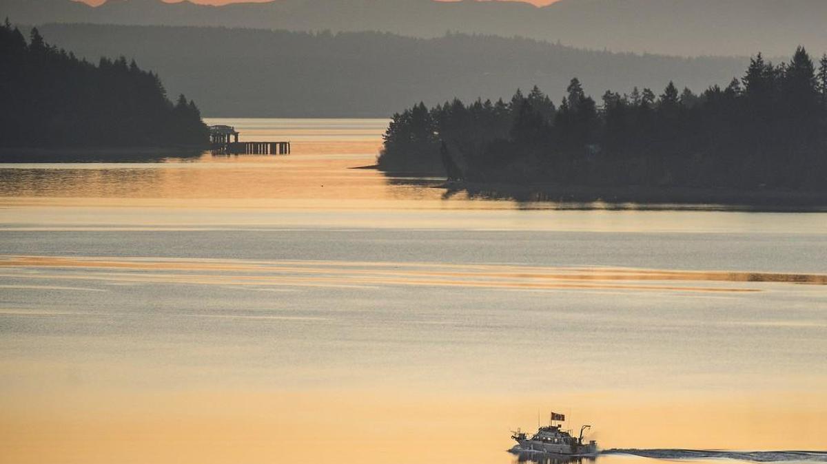 A fishing boat cruises across Drayton Passage on April 1, 2016, near Longbranch.