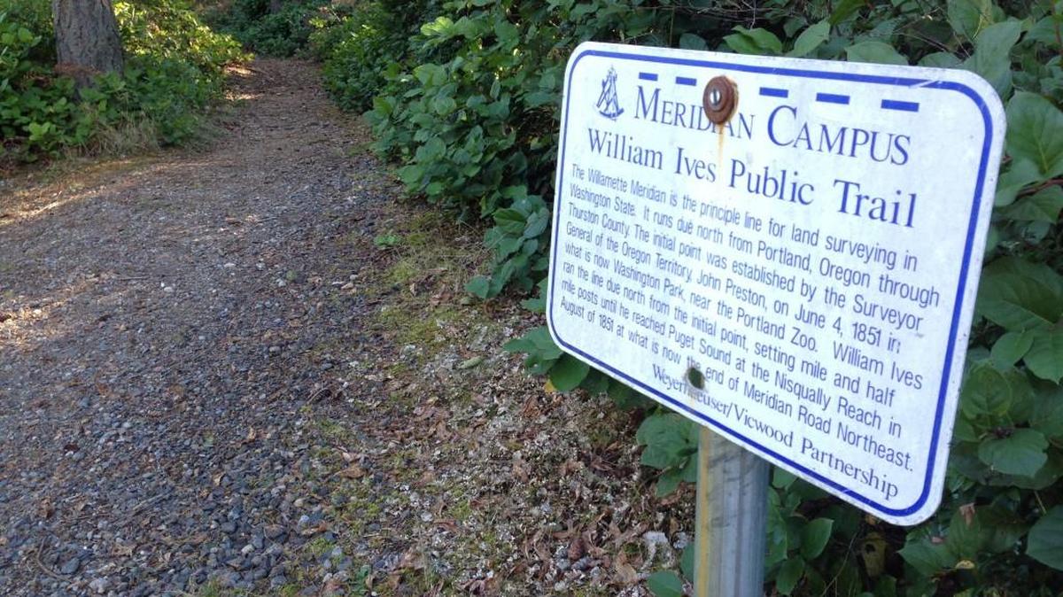 William Ives Trail in Lacey offers a 3-mile, flat, forested walk with views of The Golf Club at Hawks Prairie.