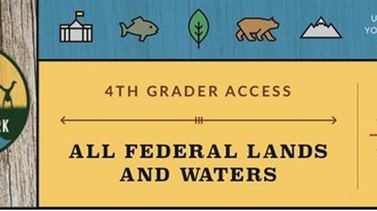 Fourth graders, their families and educators can go online and print a free pass that will allow free entry to federal recreation lands. This is an image of the 2015-16 pass.