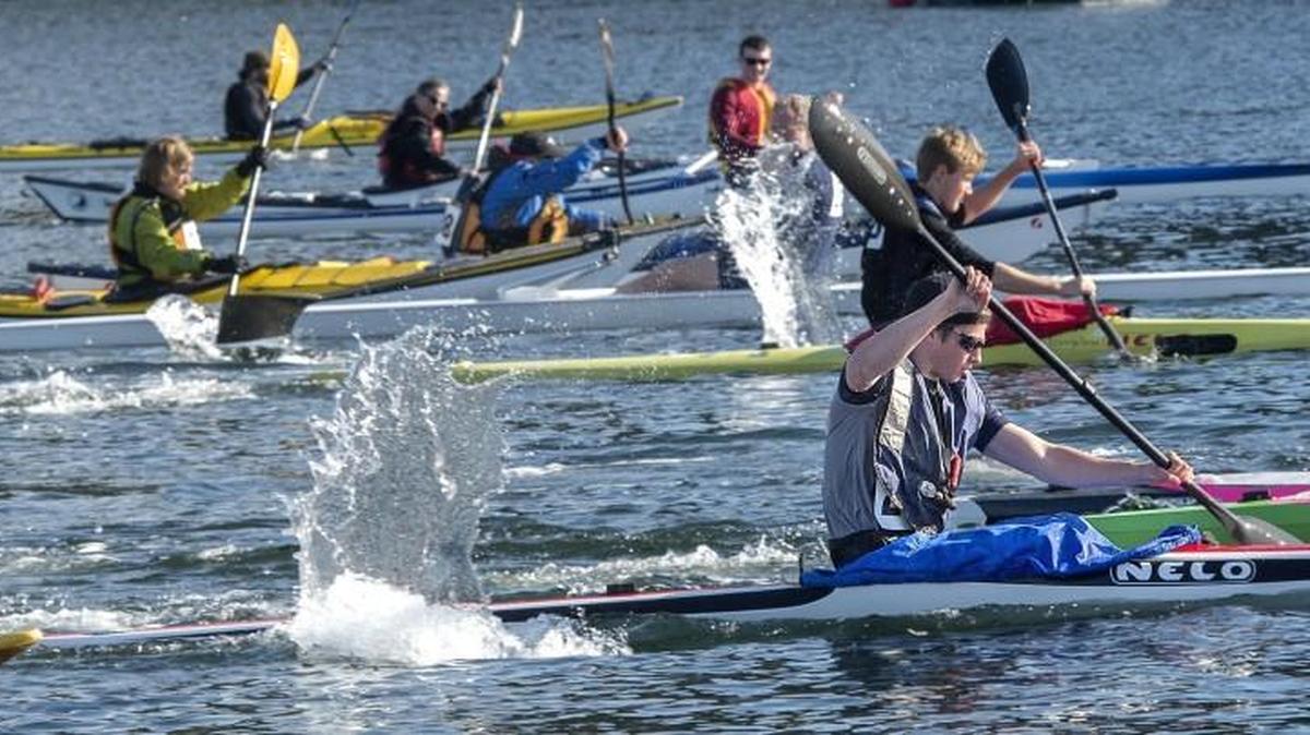 Competitors start off the Heritage Classic race during the fourth annual Gig Harbor Paddlers Cup at Skansie Brothers Park in 2015. This year’s event will be April 2-3.