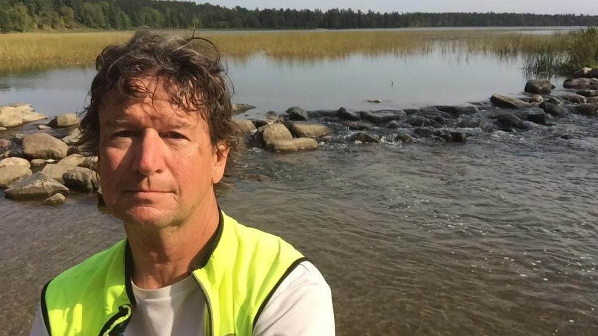 Richard Dorsett at the headwaters of the Mississippi in Minnesota. He followed the river by bike to St. Louis, then biked the Katy Trail across Missouri to Kansas City.