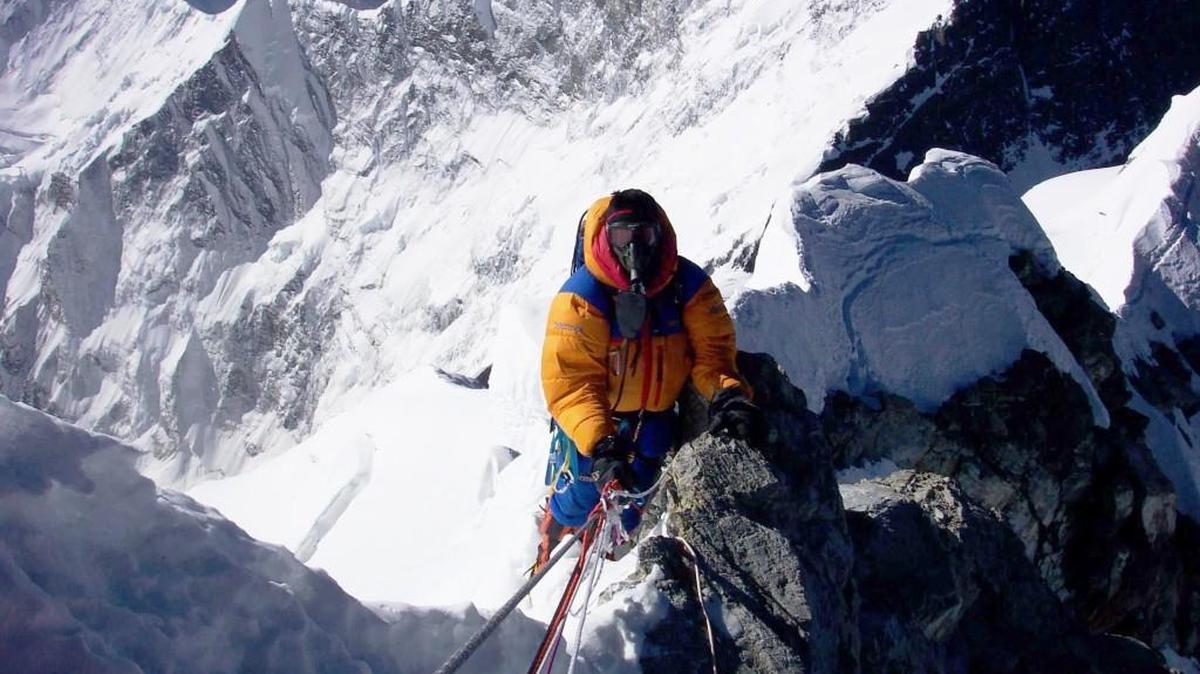 Former New Mexico Gov. Gary Johnson negotiates Hillary Step on his way to the summit of 29,035-foot Mount Everest in 2003. Hillary Step is now gone, two Seattle guides recently told Outside magazine.