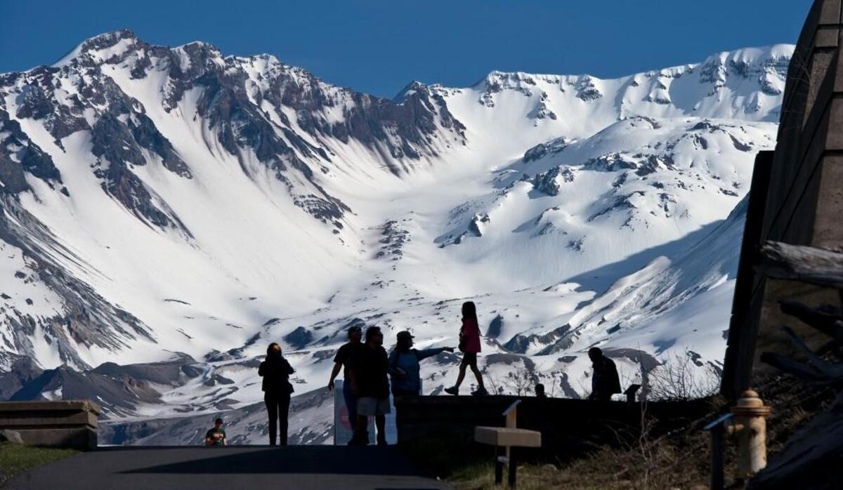 Crowds gather at the Johnston Ridge Observatory at Mount St. Helen’s. The observatory opens this Saturday.
