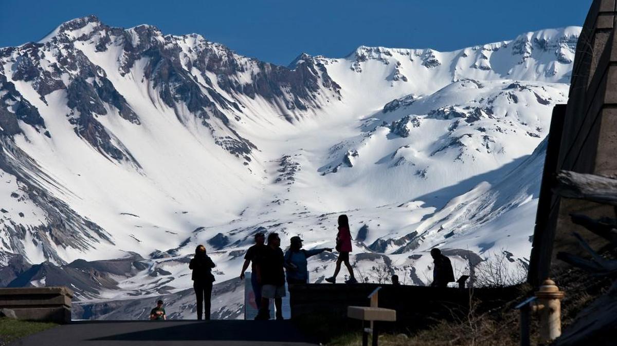 Crowds gather at the Johnston Ridge Observatory at Mount St. Helen’s. The observatory opens this Saturday.