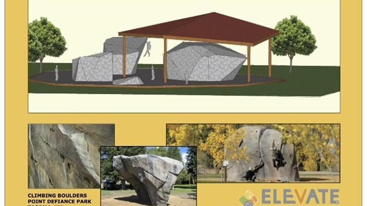 
An artist rendering of bouldering rocks similar to the climbing facility friends of Liz Daley hope will be built in her honor at Point Defiance Park. Daley, an accomplished climbers and snowboarder, was killed by an avalanche in 2014.

